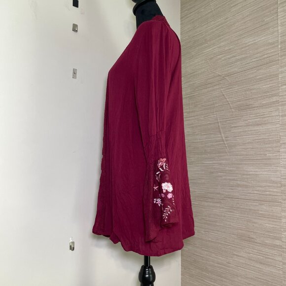 Women's Small Coco + Jaimeson Burgundy Cardigan w/ Floral Bell Sleeves - Picture 7 of 7